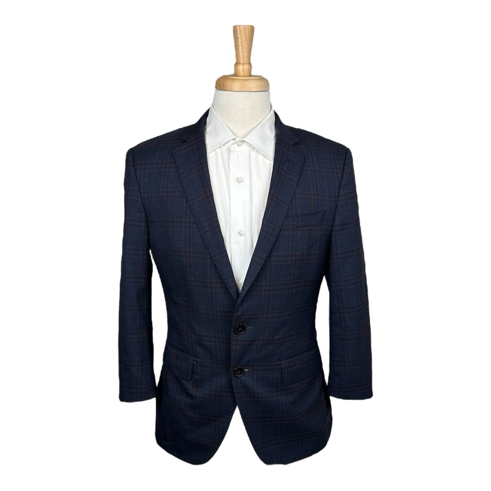Hugo Boss Blue Maroon Checked Huge6/Genius4 Super 100s Wool Suit 36R 30X25